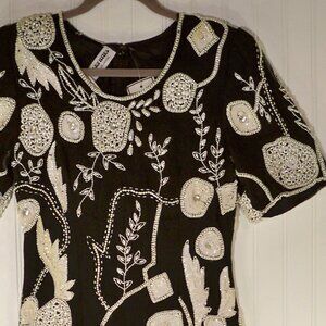 Silky Nites, White Sequin, Bead Black *Dress S